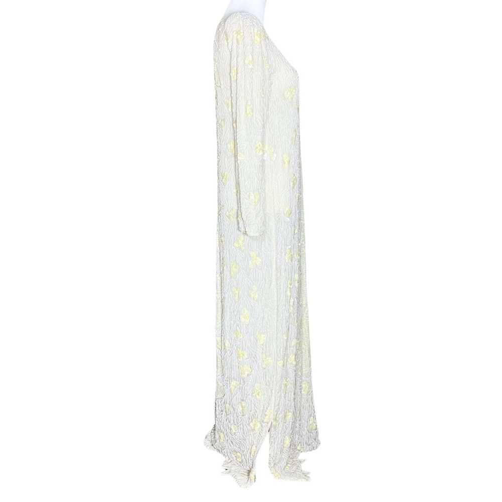 Vintage 100% Silk Ivory 70s 80s Fully Beaded Sequin Long Sleeve Dress - Picture 5 of 15